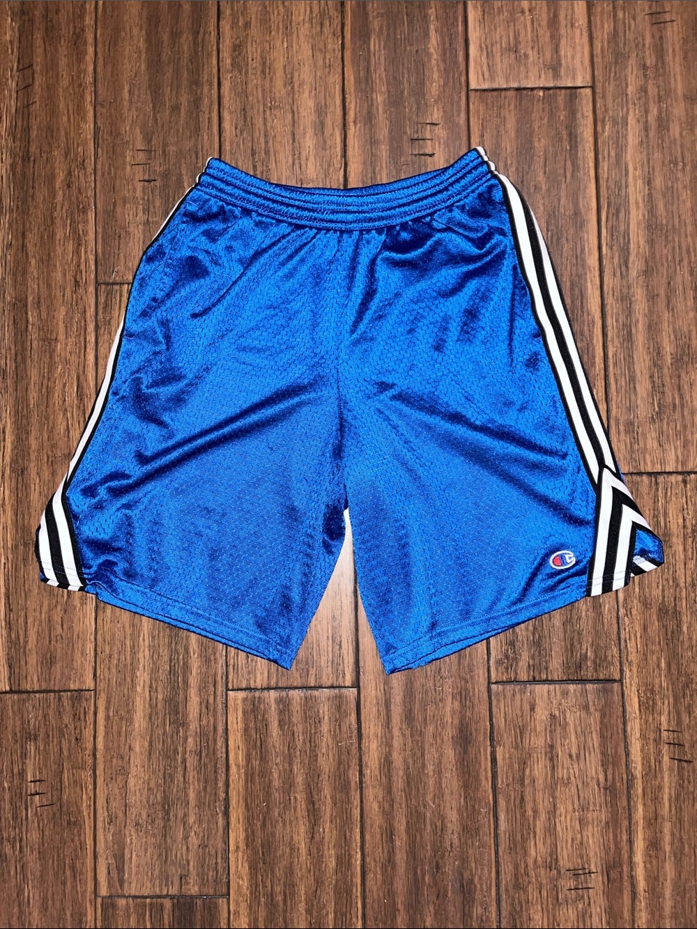 Champion Royal Blue Men’s Athletic Mesh Shorts with Black & White Stripes